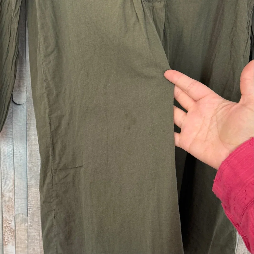 Nili Lotan XS Olive 100% Cotton Pleated Pintucked Tunic Mini Dress Boho Made USA